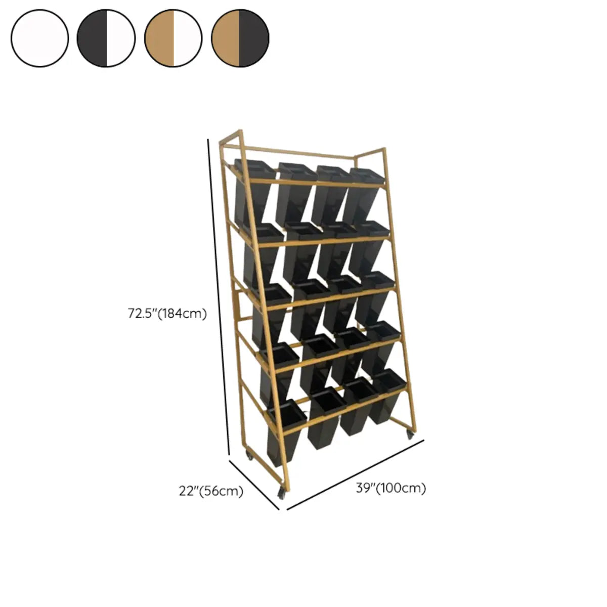 Rectangle 4-Tier Wheel Metal Storage Plant Stand Gold Image - 41
