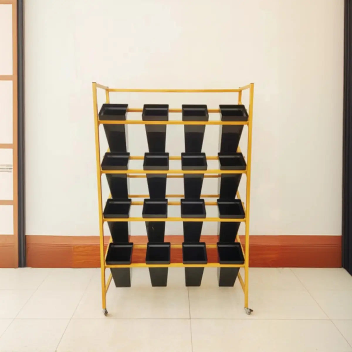 Rectangle 4-Tier Wheel Metal Storage Plant Stand Gold Image - 5