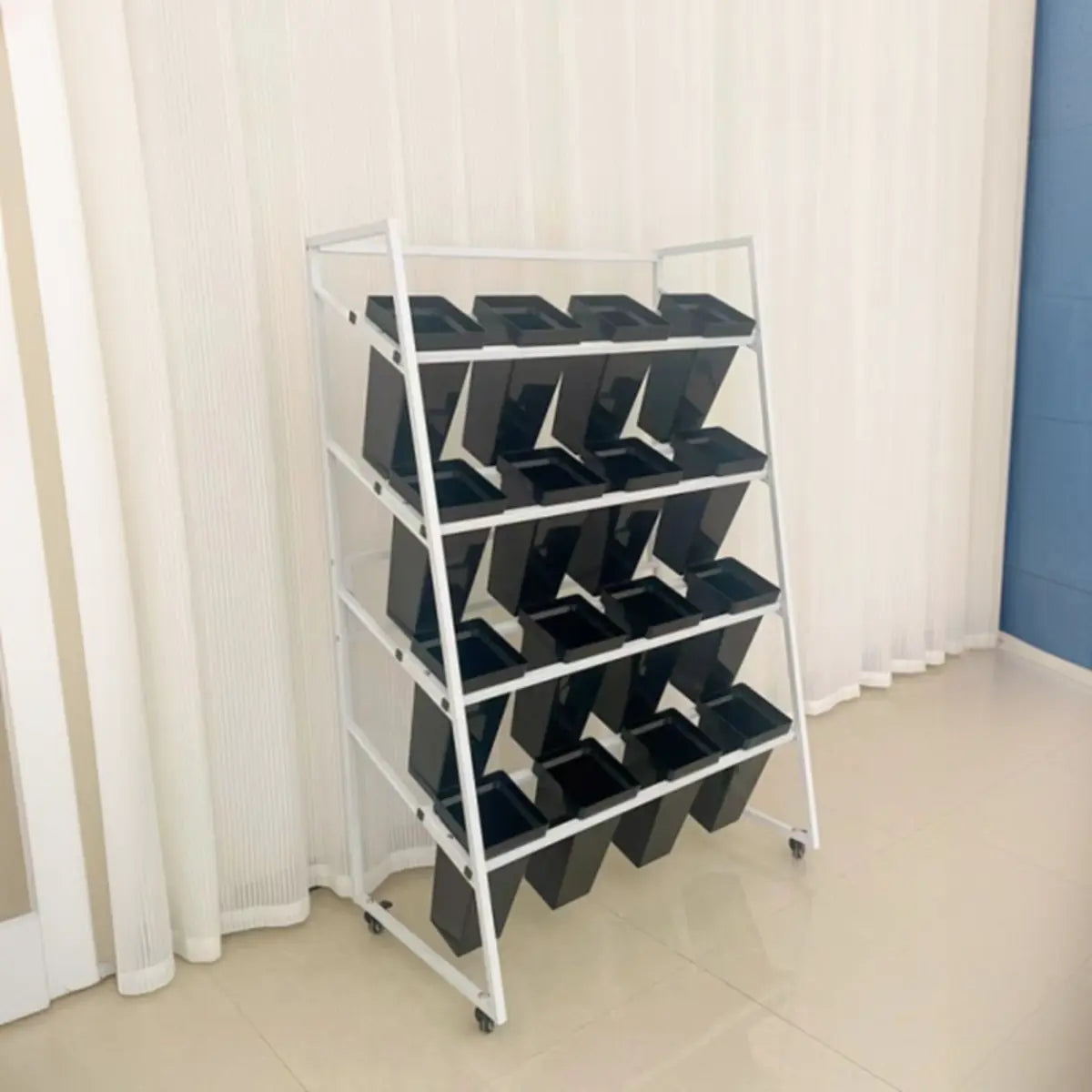Rectangle 4-Tier Wheel Metal Storage Plant Stand Gold Image - 6