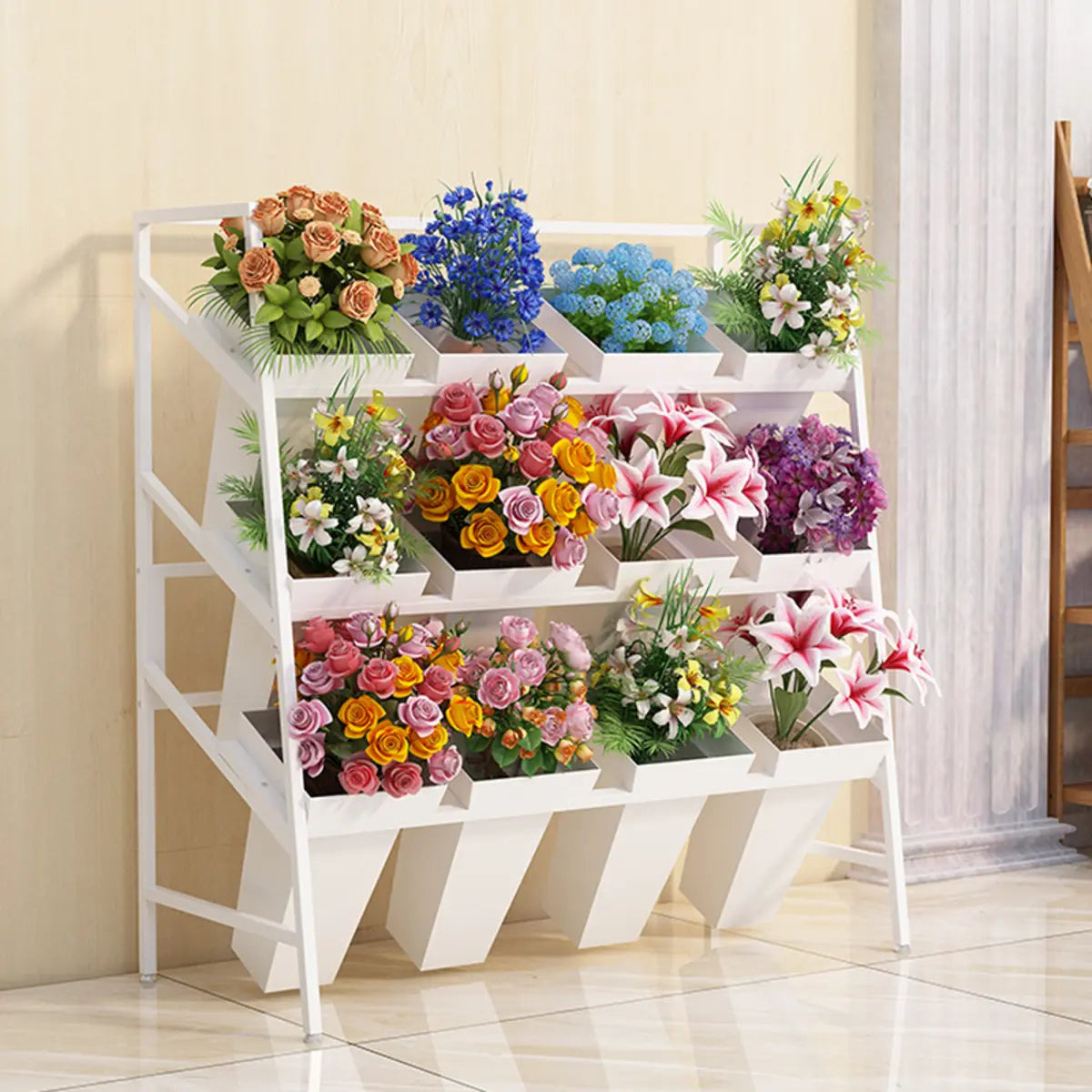 Rectangle 4-Tier Wheel Metal Storage Plant Stand Gold Image - 7