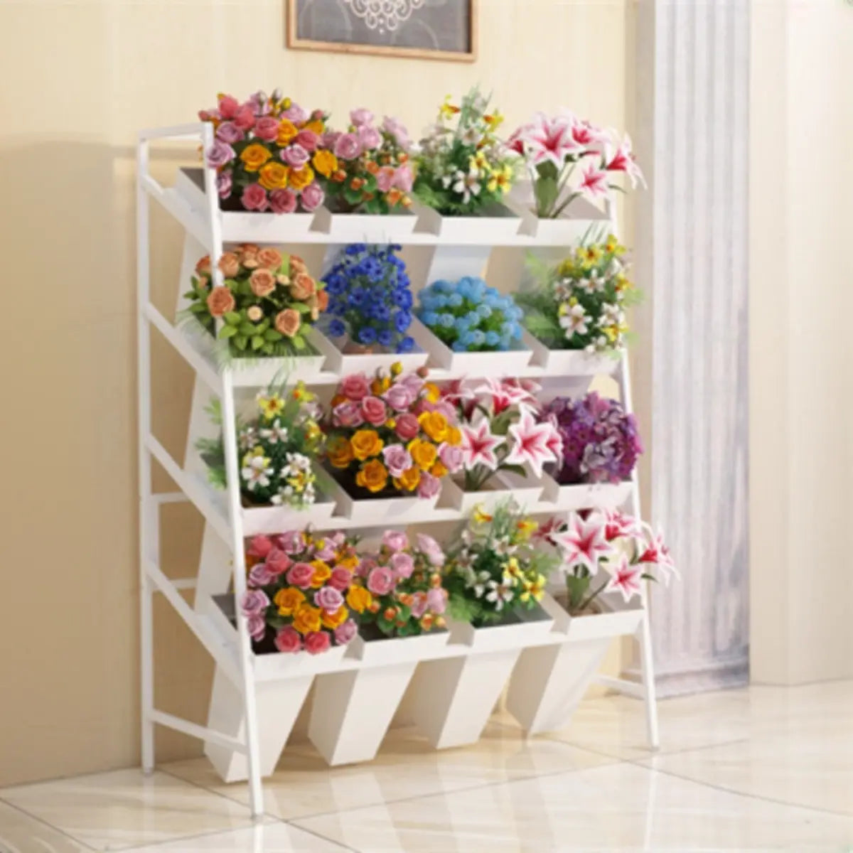 Rectangle 4-Tier Wheel Metal Storage Plant Stand Gold Image - 8