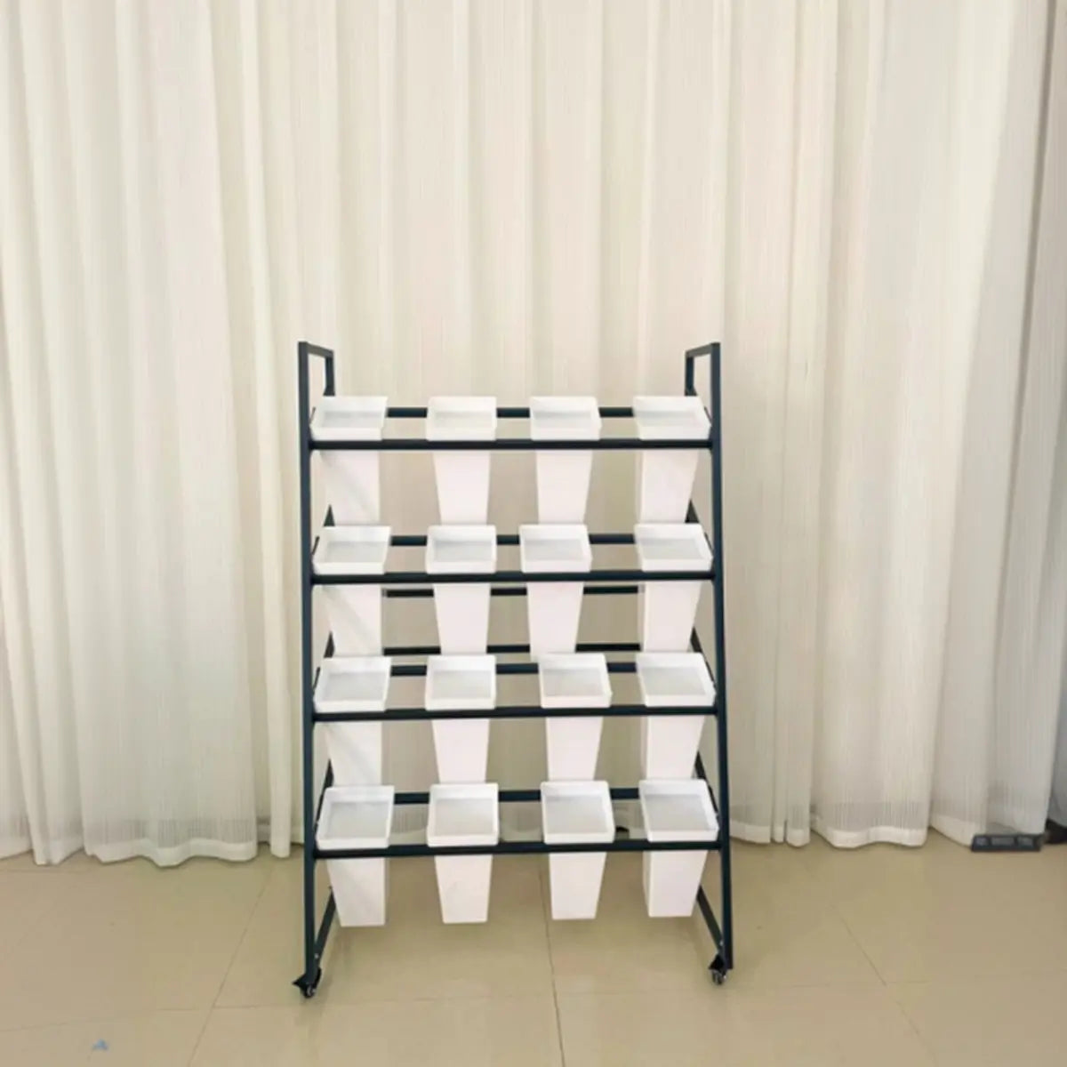 Rectangle 4-Tier Wheel Metal Storage Plant Stand Gold Image - 9