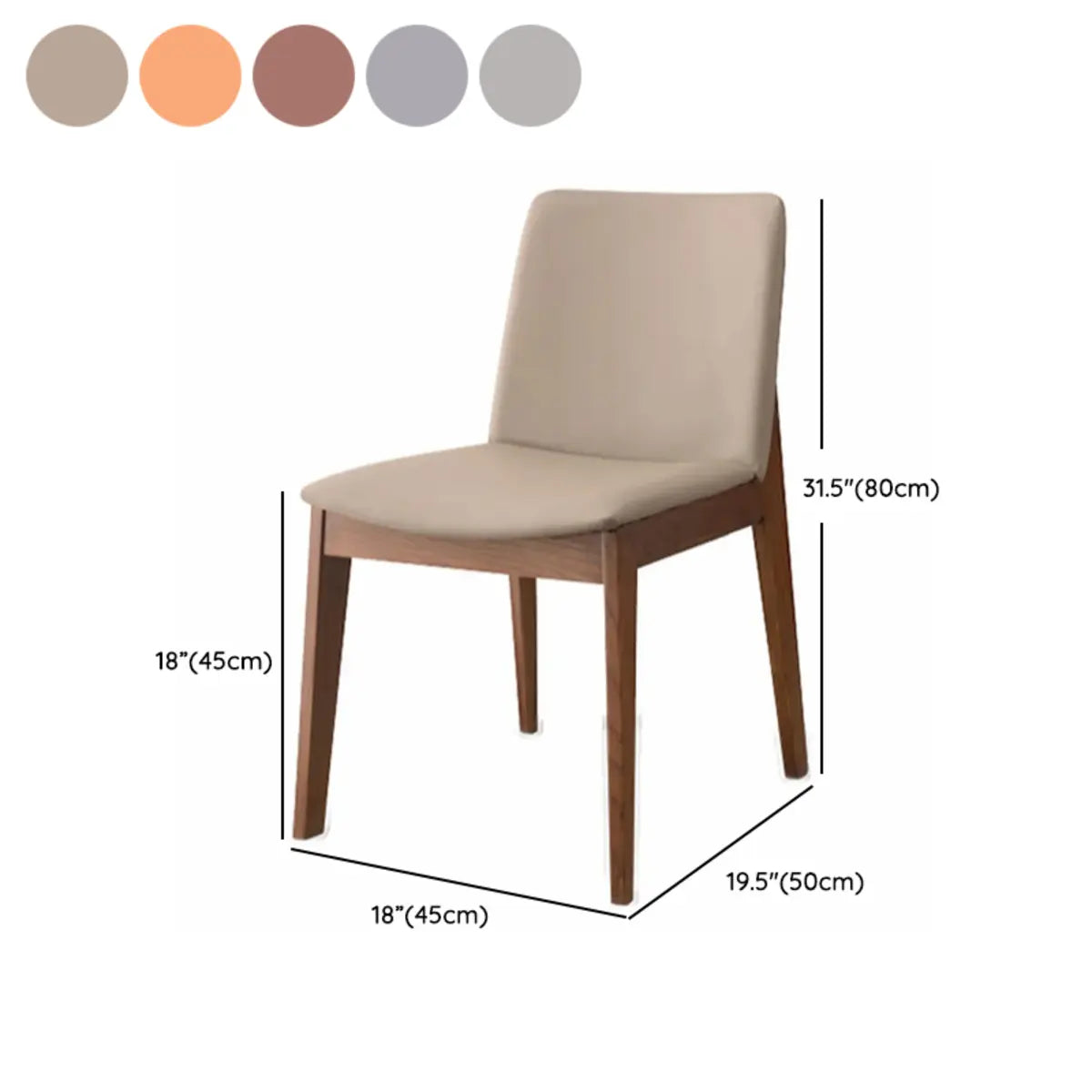 Rectangle Backrest Faux Leather Wood Dining Chair Khaki