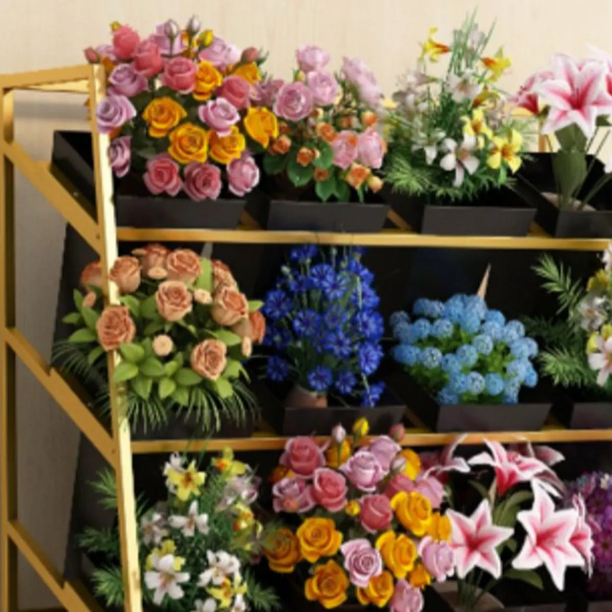 Rectangle Iron Gold Floor Storage Pot Plant Stand Black Image - 7