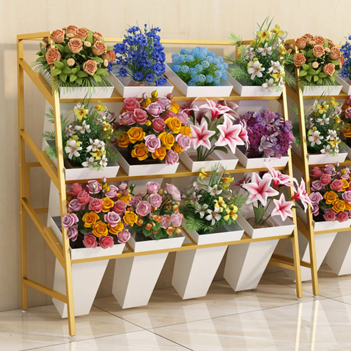 Rectangle Iron Gold Floor Storage Pot Plant Stand Black Image - 9