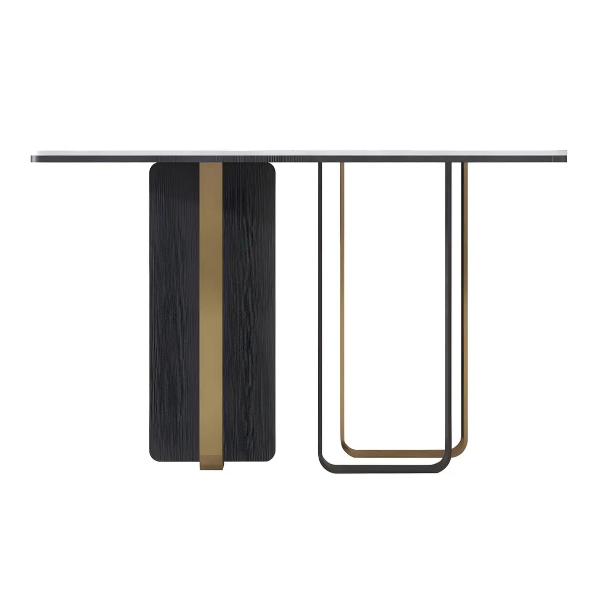 Rectangle Marble Top Abstract Metal Base White Console Table Image - 5