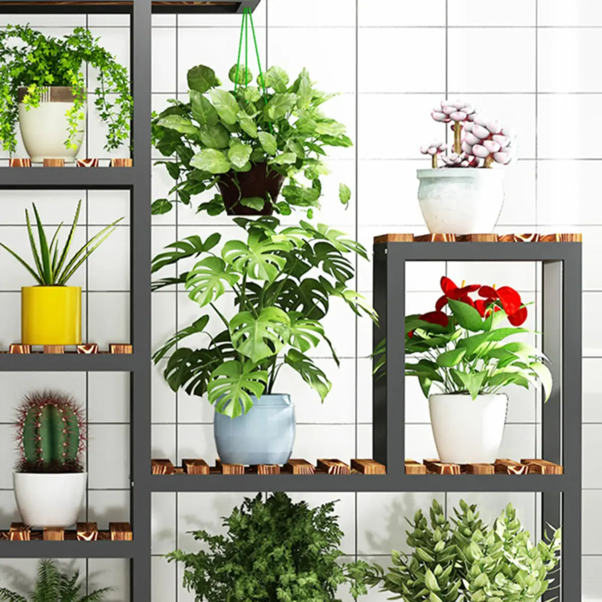 Rectangle Metal Indoor Large Crate Plant Stand Brown Image - 14