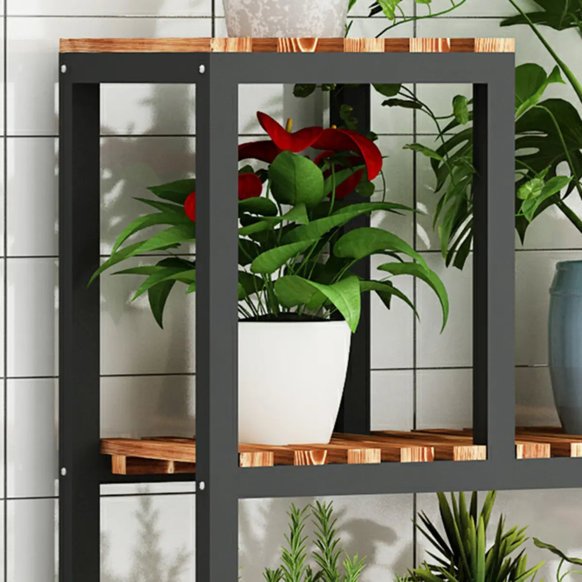 Rectangle Metal Indoor Large Crate Plant Stand Brown Image - 15