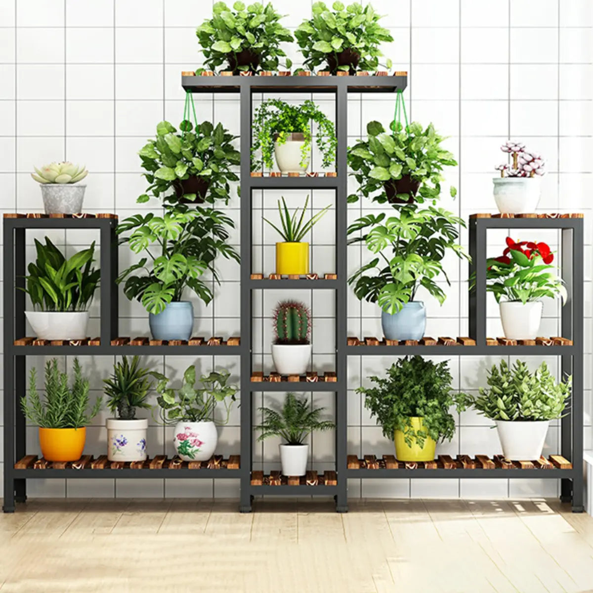 Rectangle Metal Indoor Large Crate Plant Stand Brown Image - 6