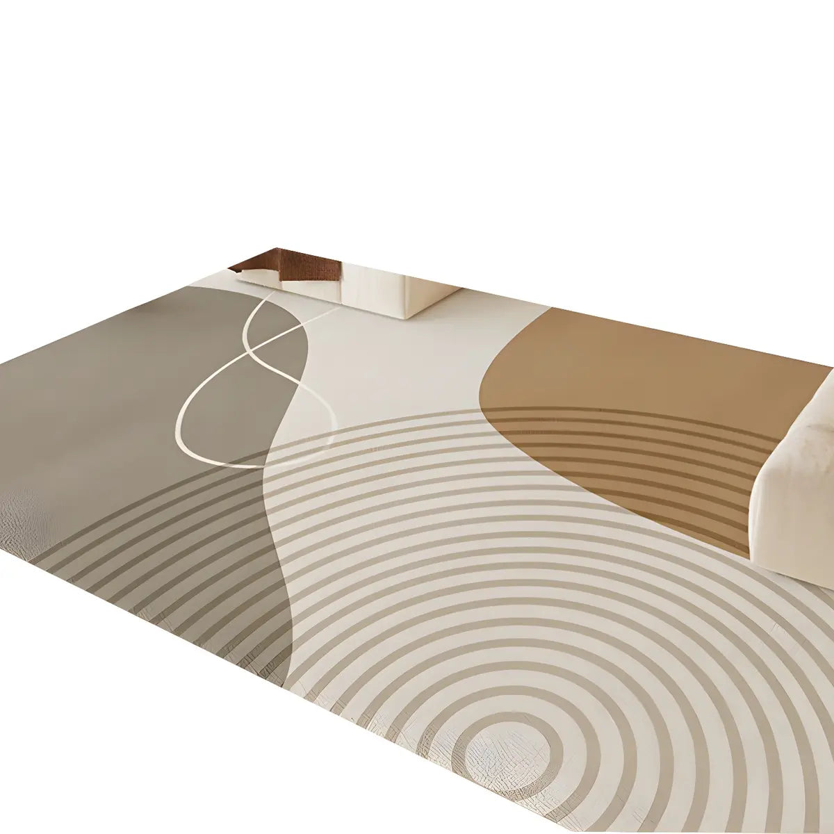 Rectangle Modern Abstract Polyester Camel Area Rug Image - 10