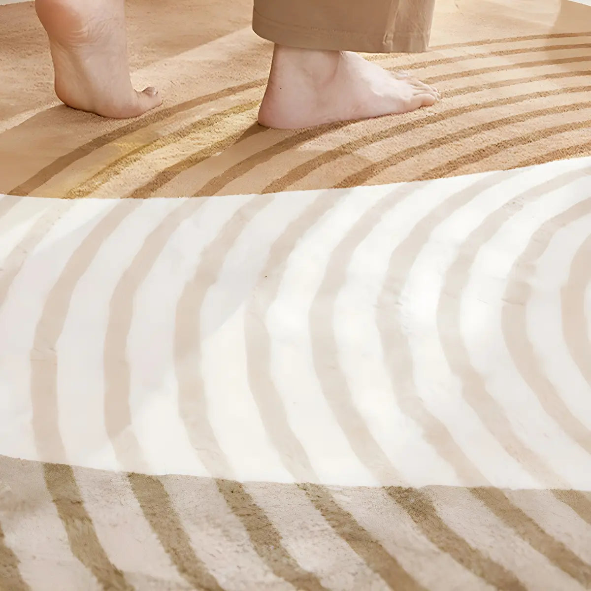 Rectangle Modern Abstract Polyester Camel Area Rug Image - 13