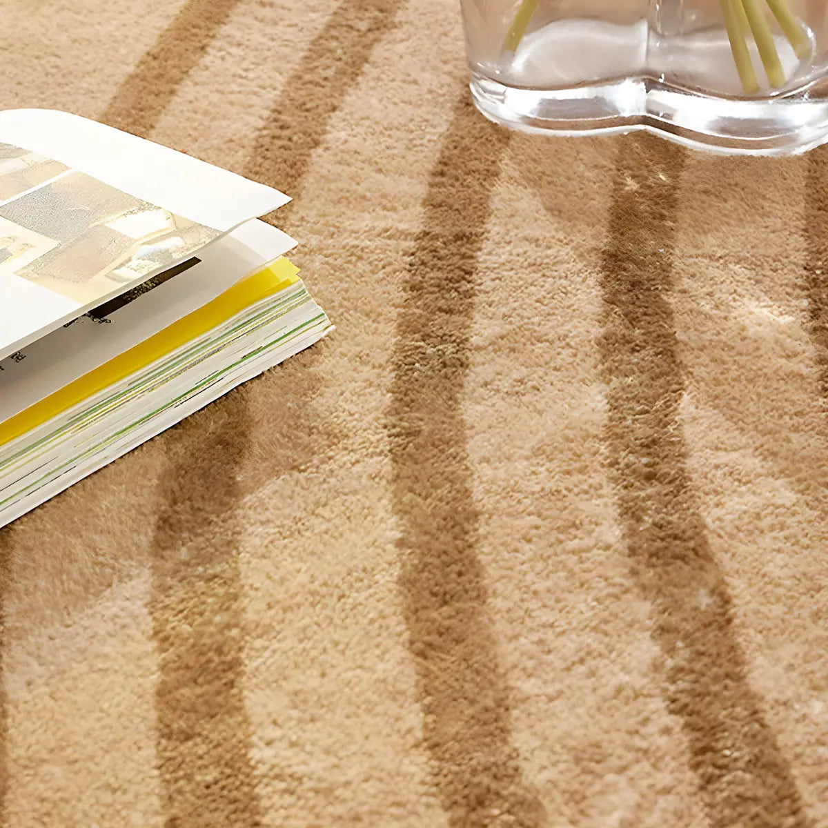 Rectangle Modern Abstract Polyester Camel Area Rug Image - 14