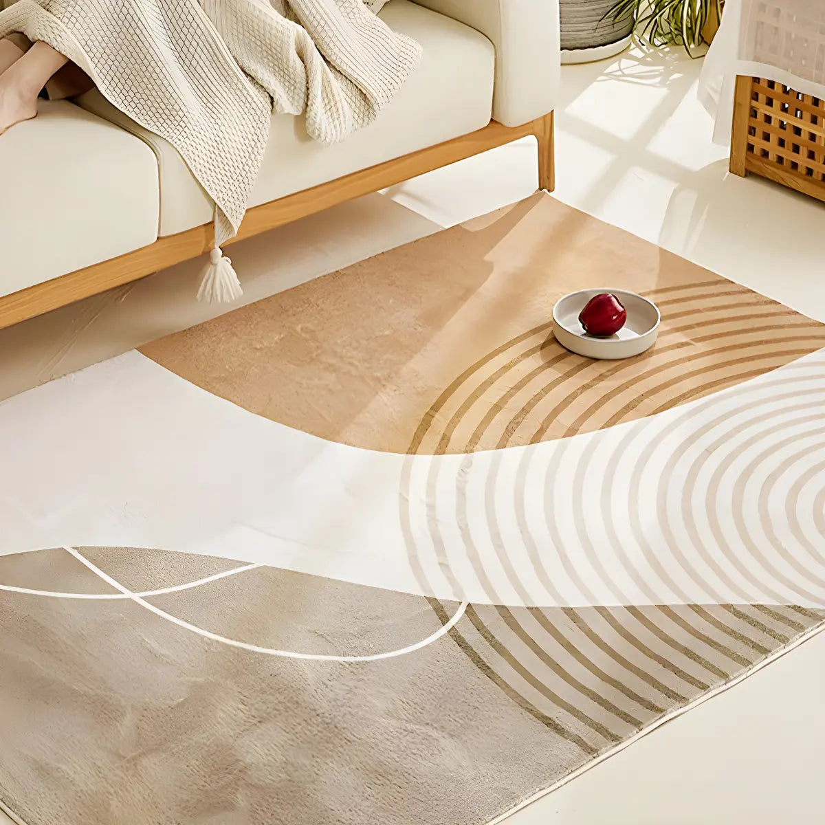 Rectangle Modern Abstract Polyester Camel Area Rug Image - 15