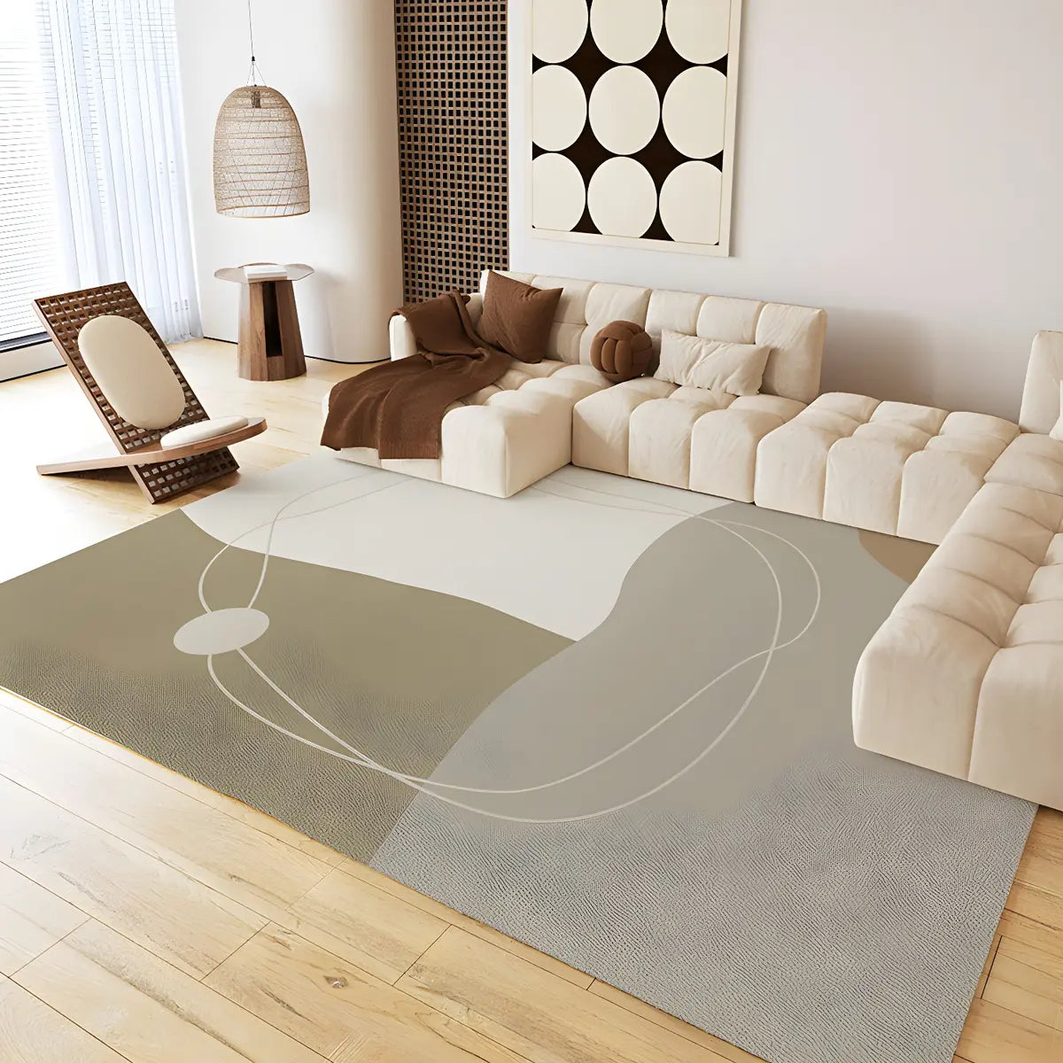 Rectangle Modern Abstract Polyester Camel Area Rug Image - 3