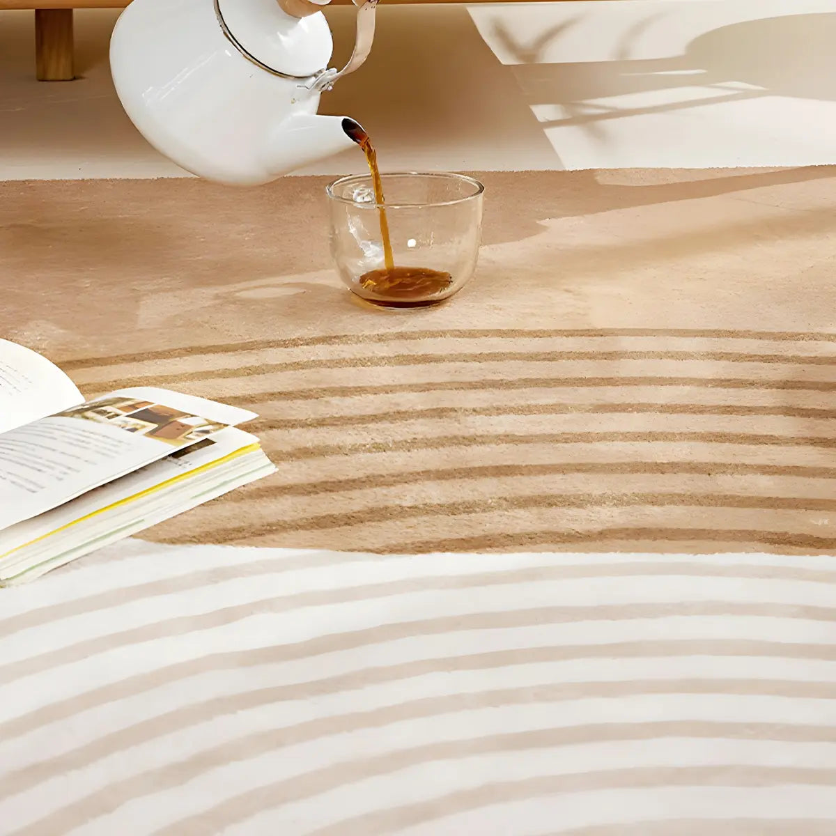 Rectangle Modern Abstract Polyester Camel Area Rug Image - 4