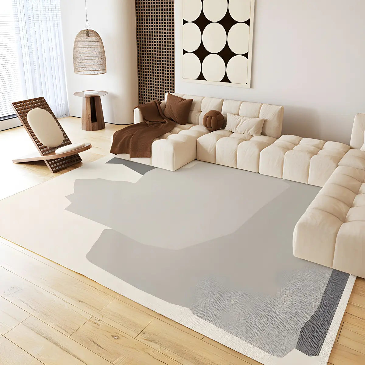 Rectangle Modern Abstract Polyester Camel Area Rug Image - 5