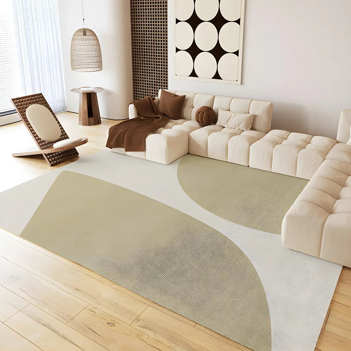 Rectangle Modern Abstract Polyester Camel Area Rug Image - 7