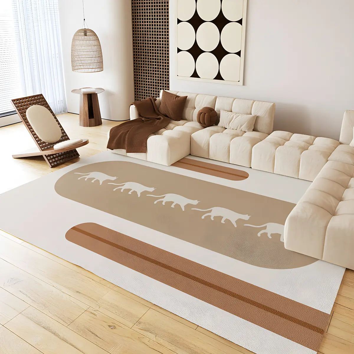 Rectangle Modern Abstract Polyester Camel Area Rug Image - 9