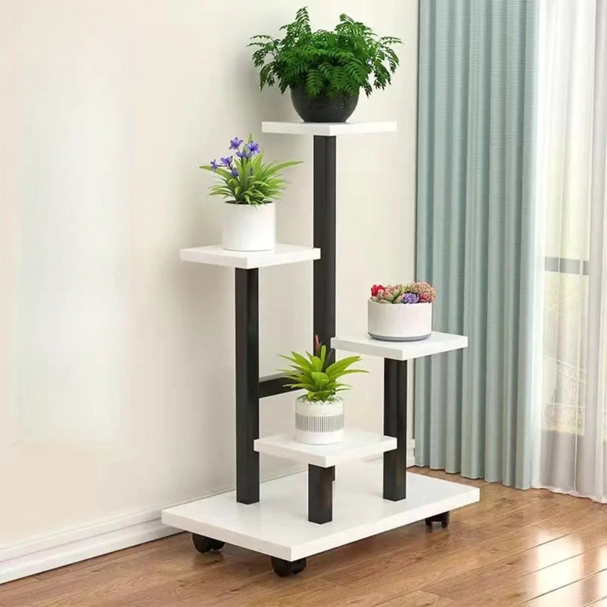 Rectangle Multi-Tier Wood Floor Tray Plant Stand White Image - 4