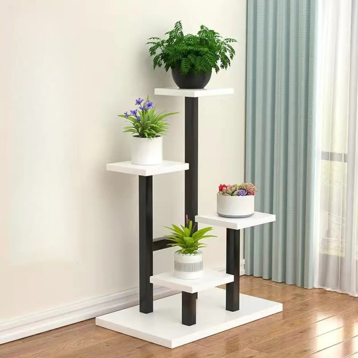 Rectangle Multi-Tier Wood Floor Tray Plant Stand White Image - 5