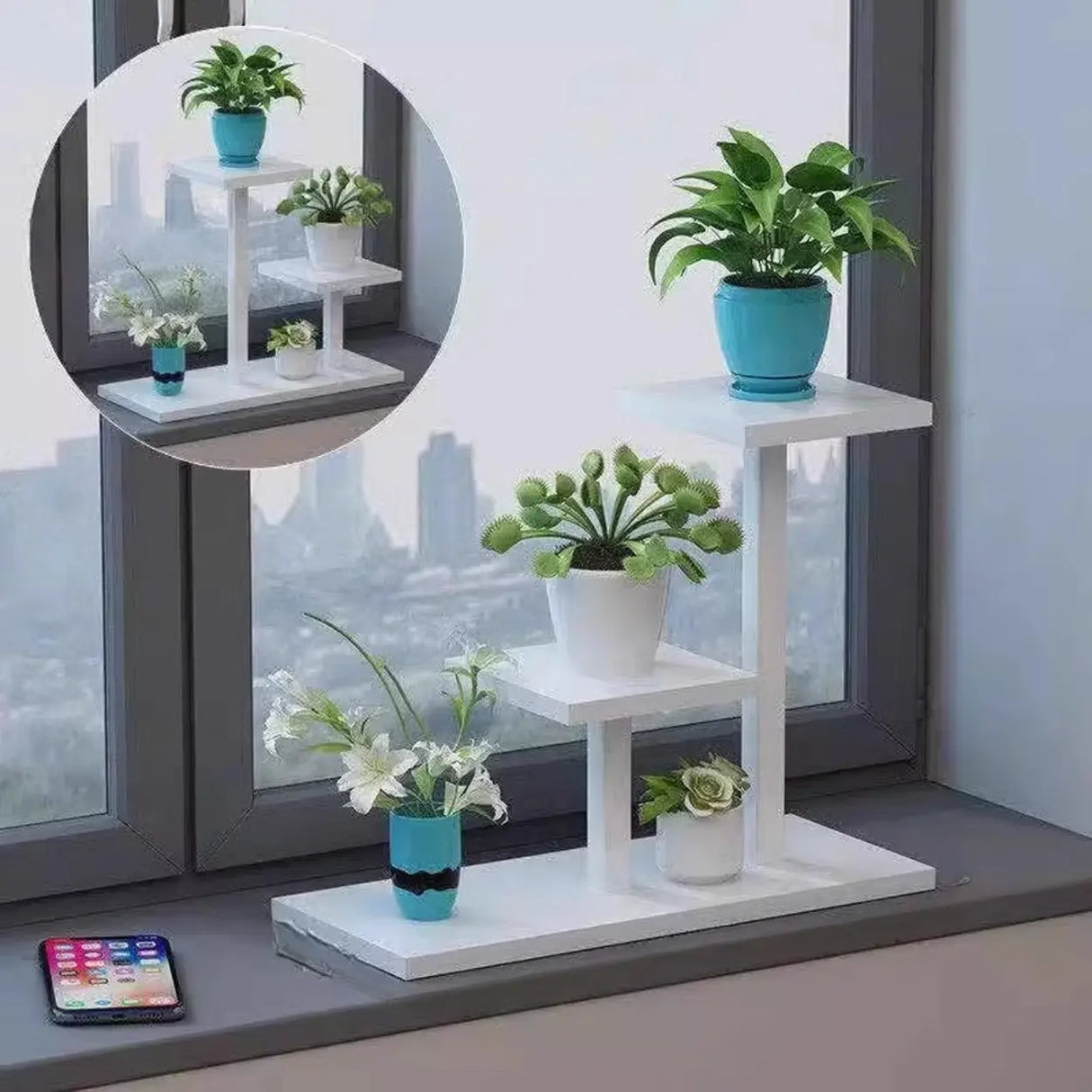 Rectangle Multi-Tier Wood Floor Tray Plant Stand White Image - 8