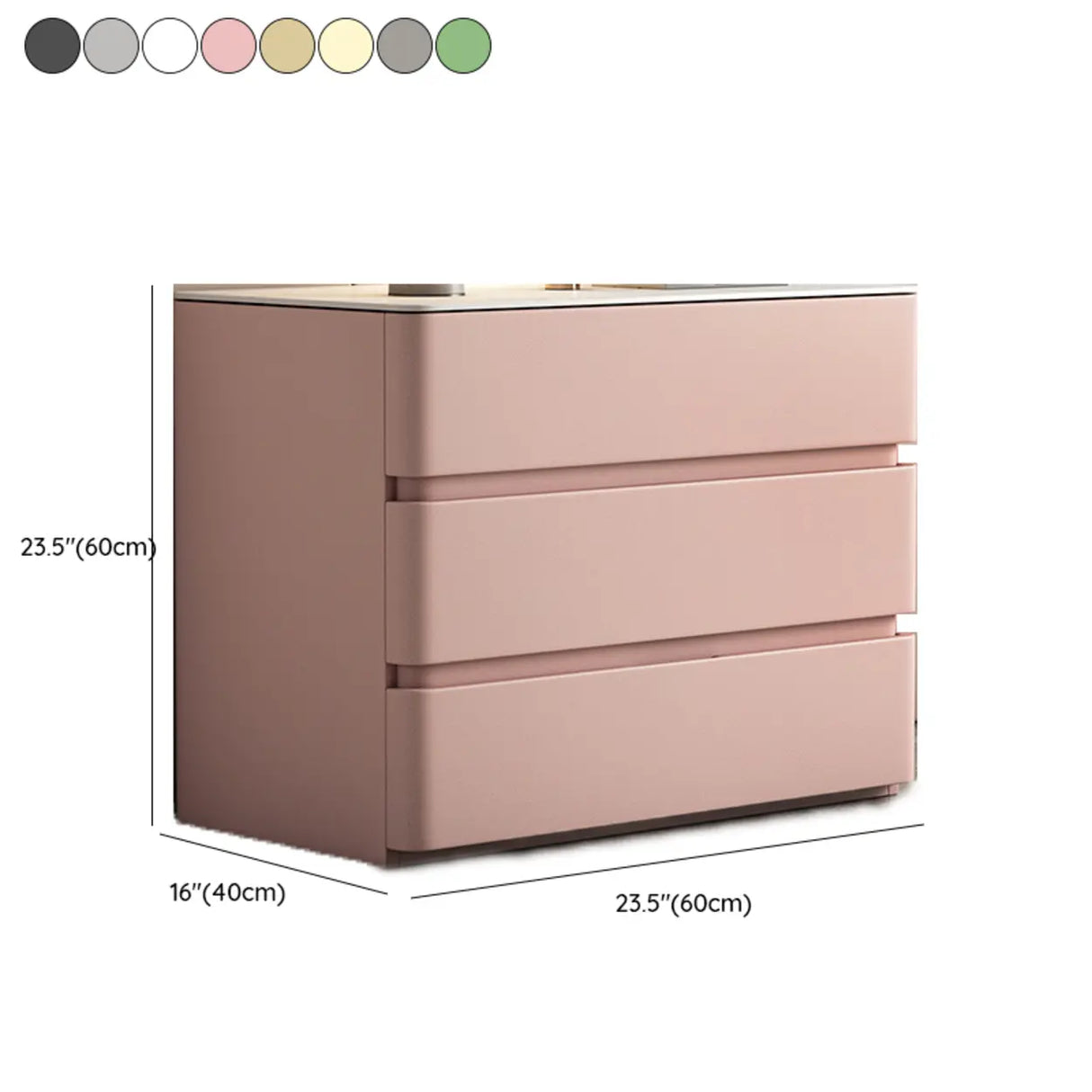 Rectangle Sintered Stone Cream 3-Drawer Bedside Cabinet Image - 19