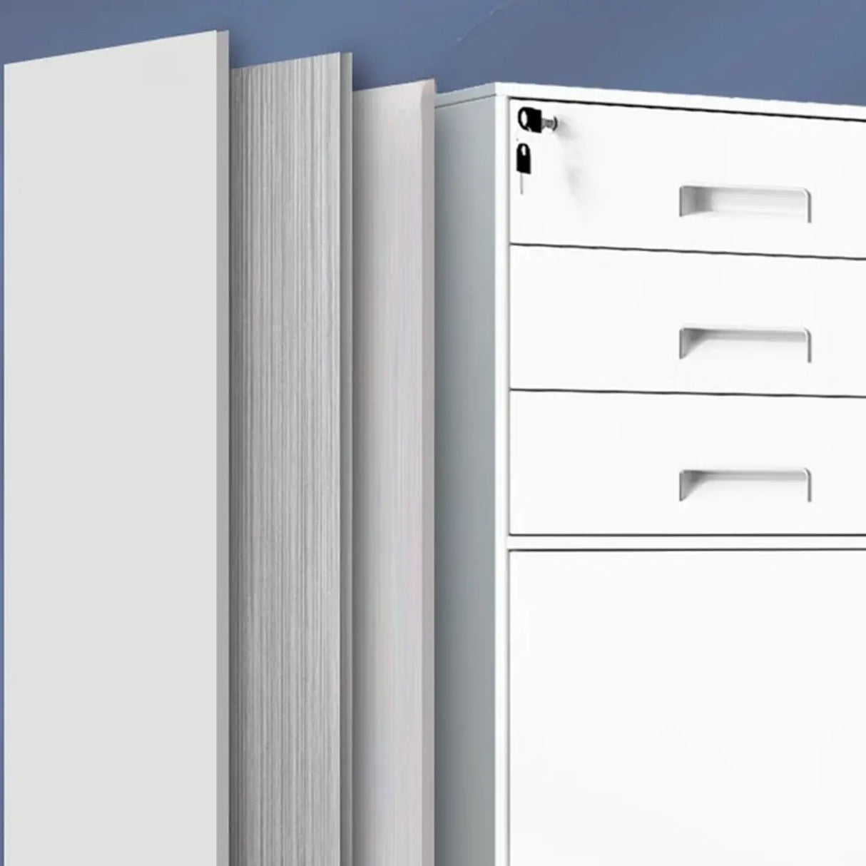 Rectangle Steel Lockable Storage Filing Cabinet White Image - 8