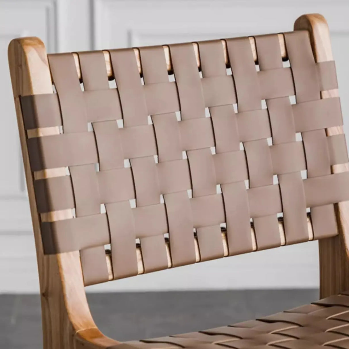 Rectangle Wood Leather Woven Bar Stool with Footrest Image - 10