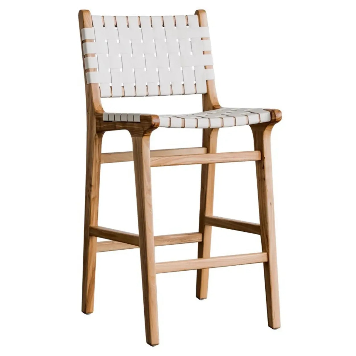 Rectangle Wood Leather Woven Bar Stool with Footrest Image - 6