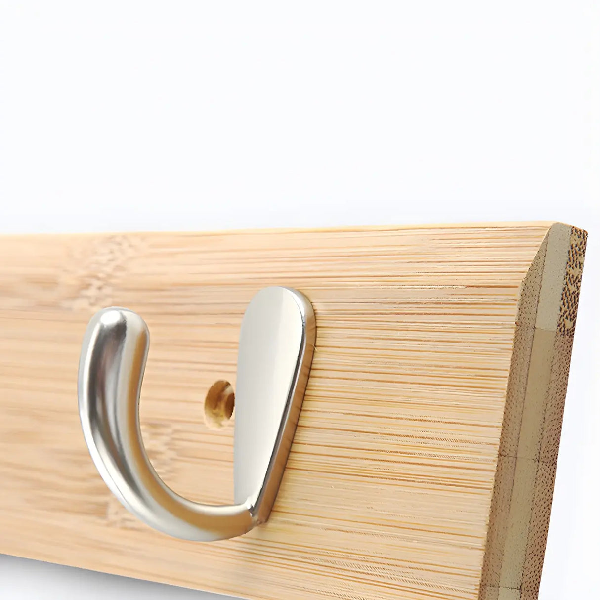 Rectangular Bamboo Wood Wall-Mounted Coat Rack with Hooks Image - 11