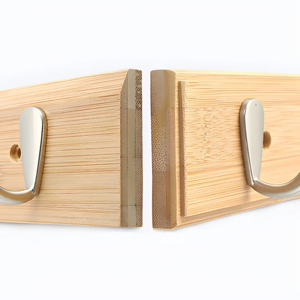 Rectangular Bamboo Wood Wall-Mounted Coat Rack with Hooks Image - 13