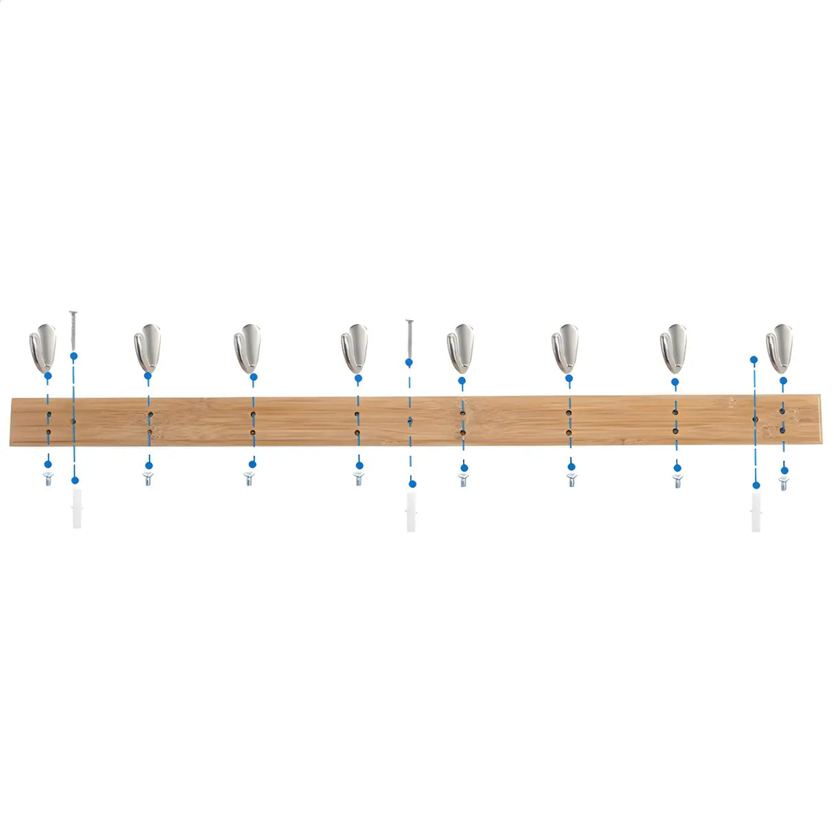 Rectangular Bamboo Wood Wall-Mounted Coat Rack with Hooks Image - 18