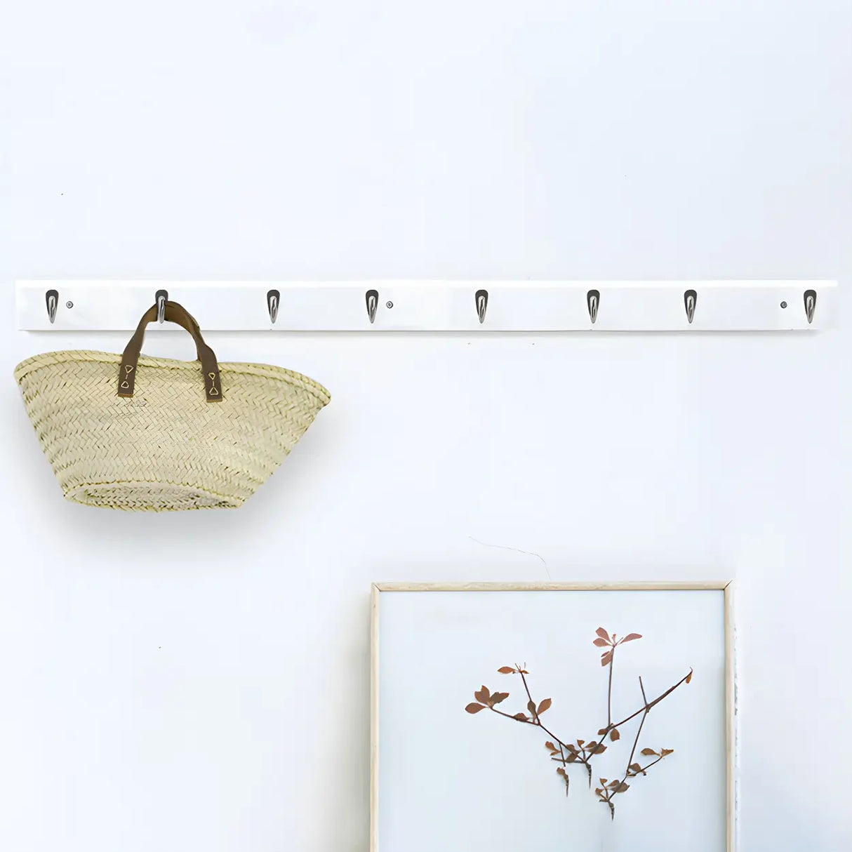 Rectangular Bamboo Wood Wall-Mounted Coat Rack with Hooks Image - 20