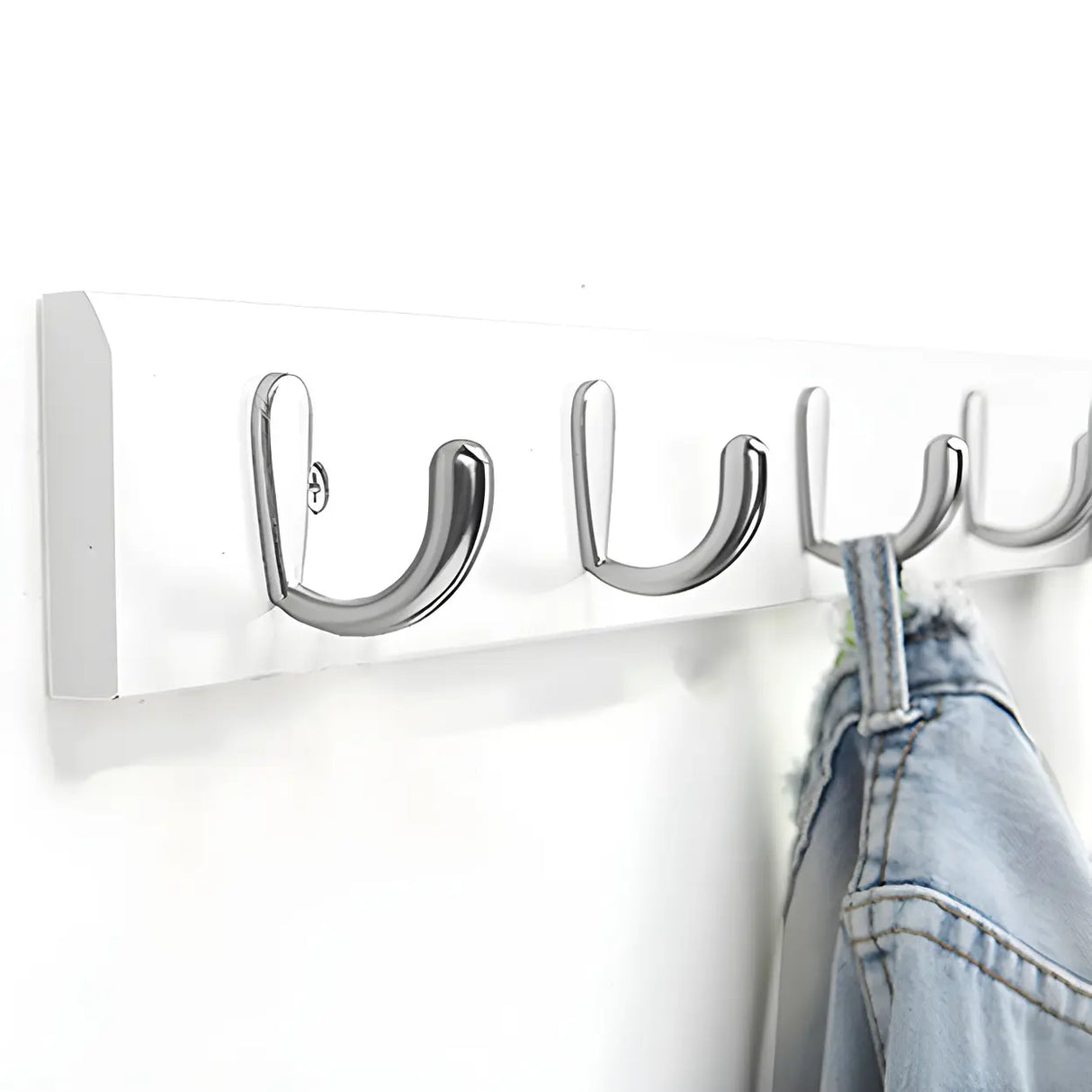 Rectangular Bamboo Wood Wall-Mounted Coat Rack with Hooks Image - 24