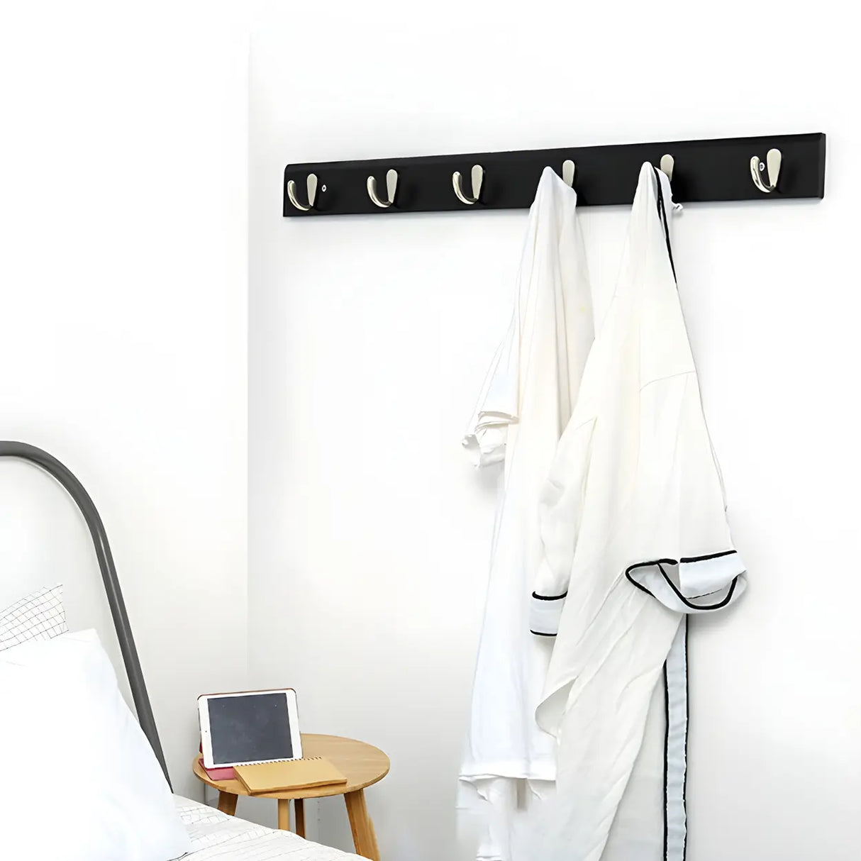 Rectangular Bamboo Wood Wall-Mounted Coat Rack with Hooks Image - 26