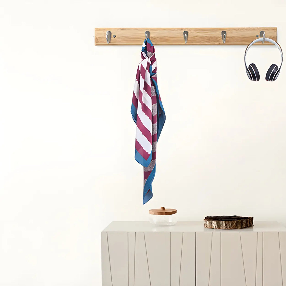 Rectangular Bamboo Wood Wall-Mounted Coat Rack with Hooks Image - 28