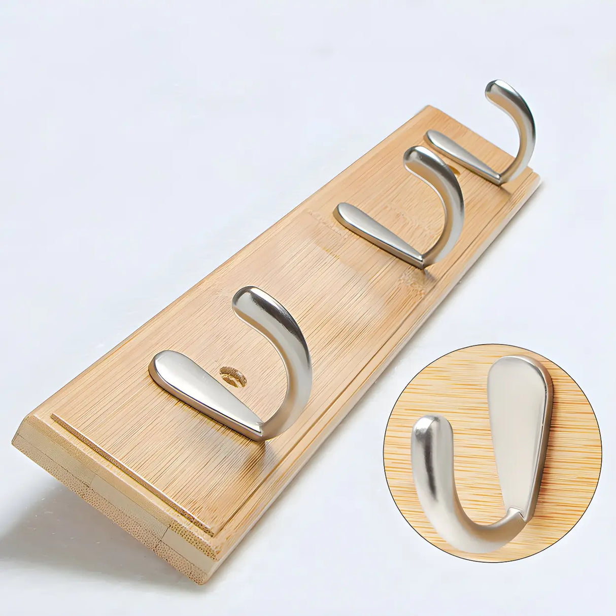 Rectangular Bamboo Wood Wall-Mounted Coat Rack with Hooks Image - 43