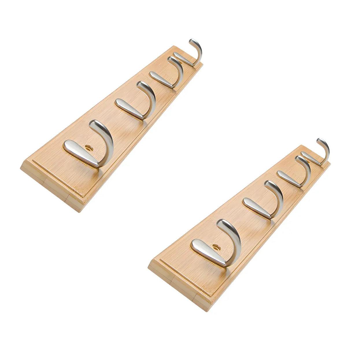 Rectangular Bamboo Wood Wall-Mounted Coat Rack with Hooks Image - 47