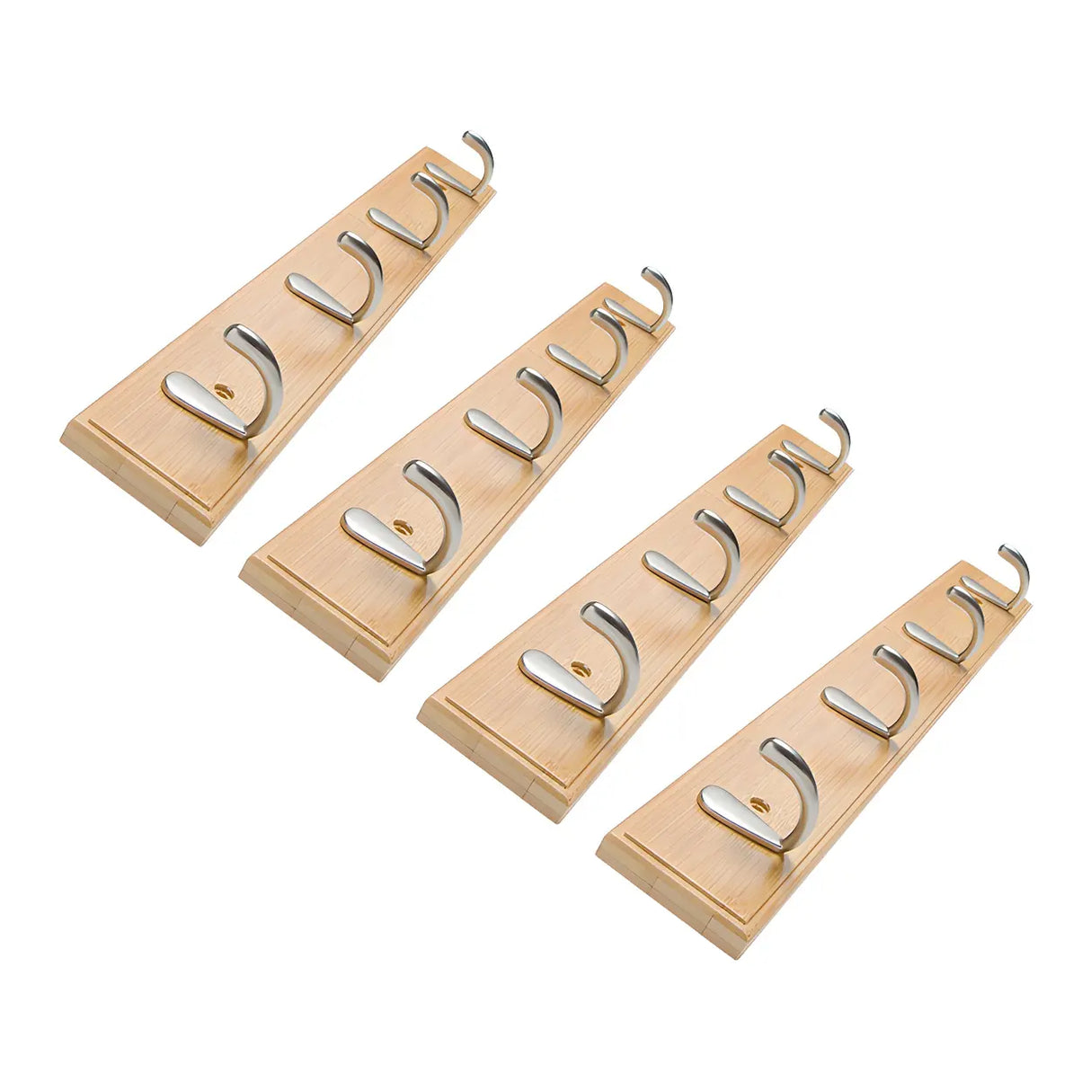 Rectangular Bamboo Wood Wall-Mounted Coat Rack with Hooks Image - 48