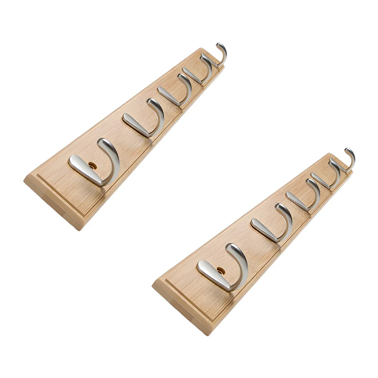 Rectangular Bamboo Wood Wall-Mounted Coat Rack with Hooks Image - 50