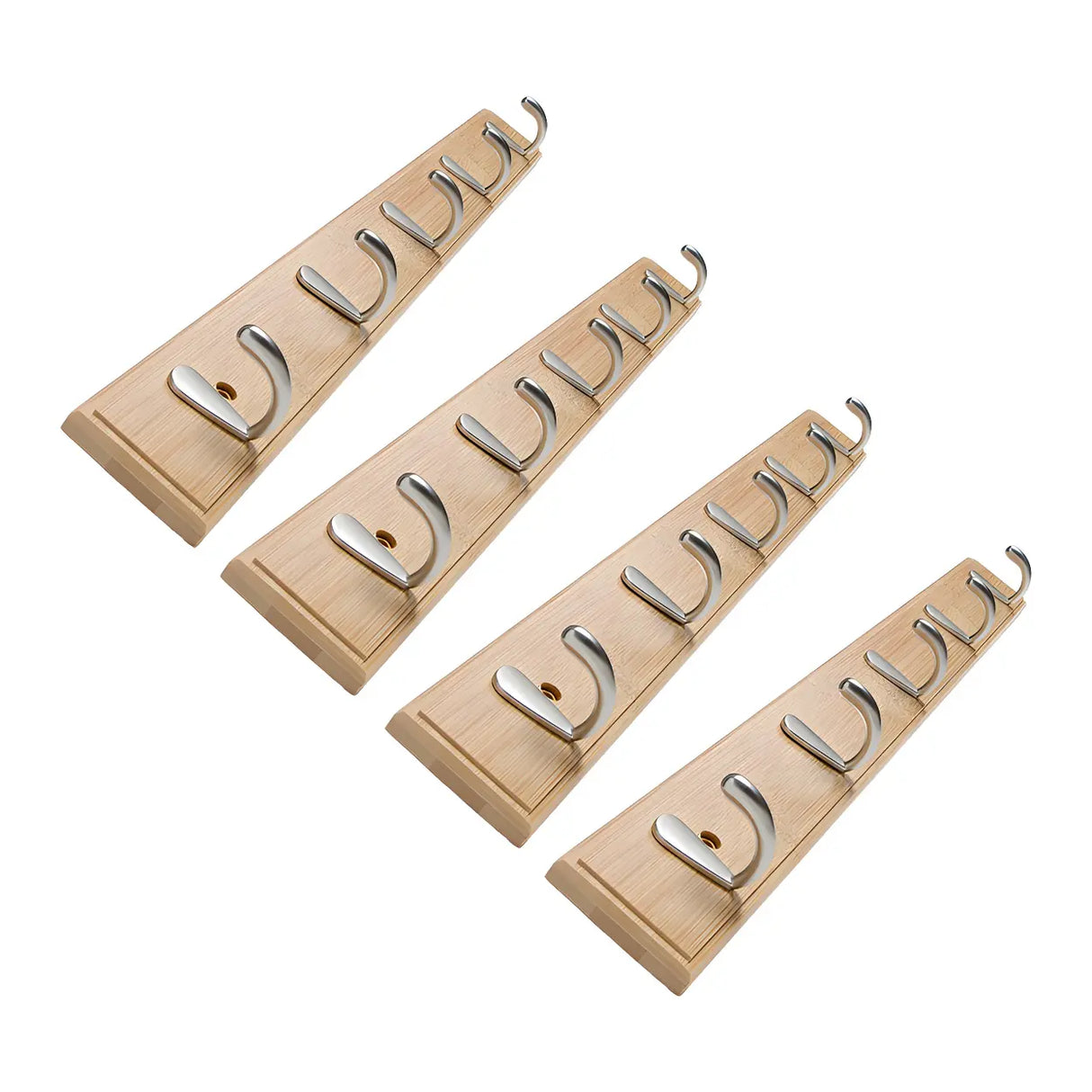 Rectangular Bamboo Wood Wall-Mounted Coat Rack with Hooks Image - 51