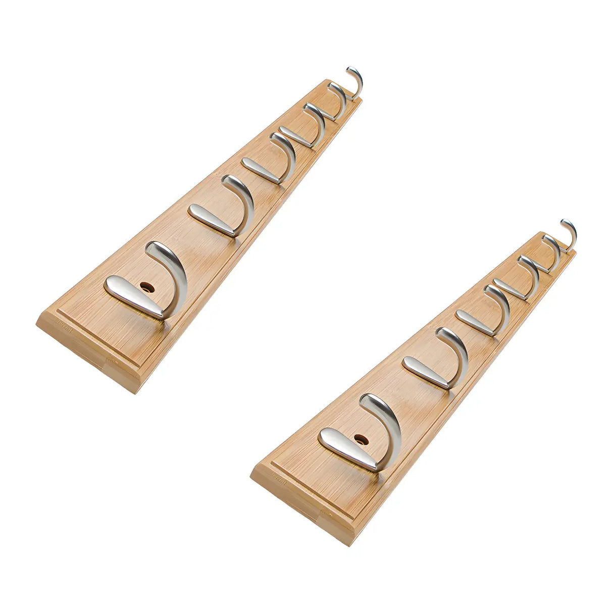 Rectangular Bamboo Wood Wall-Mounted Coat Rack with Hooks Image - 53