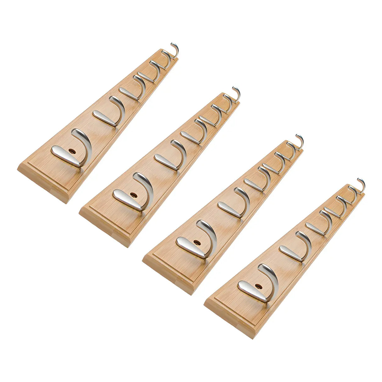 Rectangular Bamboo Wood Wall-Mounted Coat Rack with Hooks Image - 54