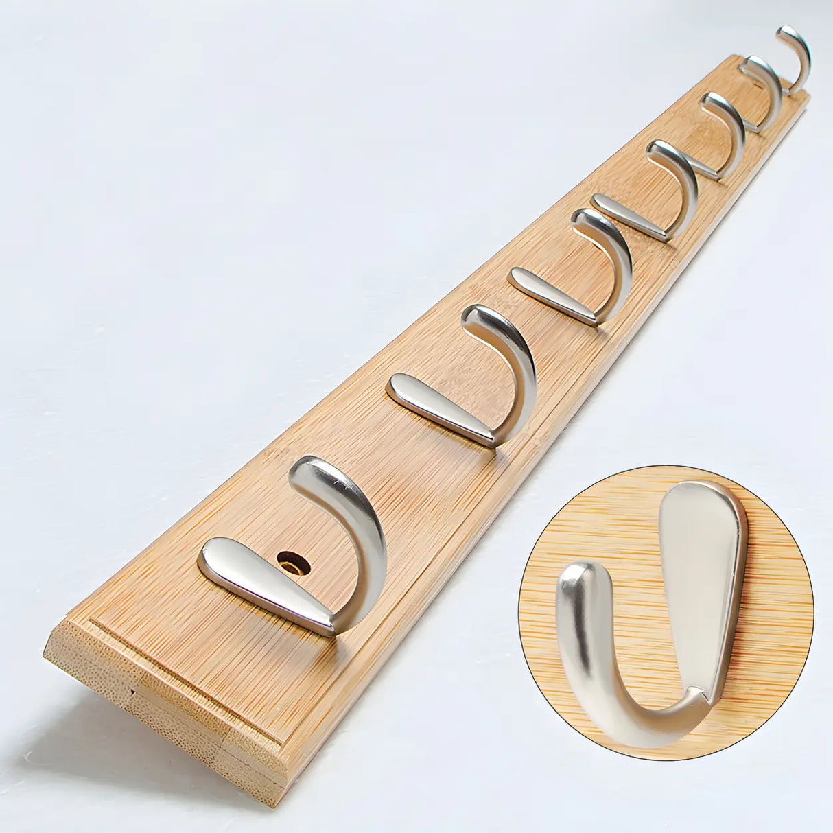 Rectangular Bamboo Wood Wall-Mounted Coat Rack with Hooks Image - 55