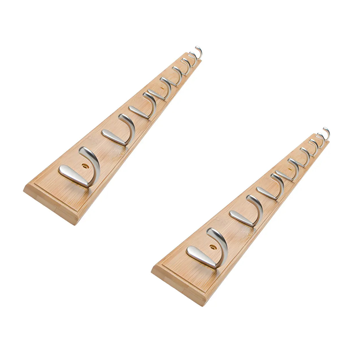 Rectangular Bamboo Wood Wall-Mounted Coat Rack with Hooks Image - 59