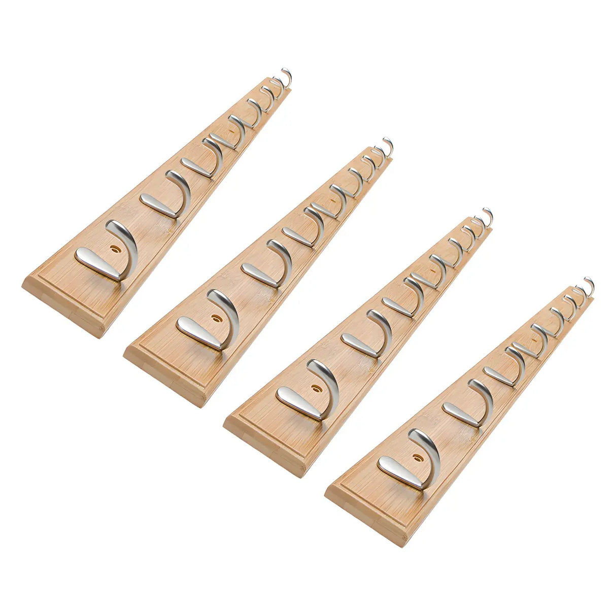 Rectangular Bamboo Wood Wall-Mounted Coat Rack with Hooks Image - 60