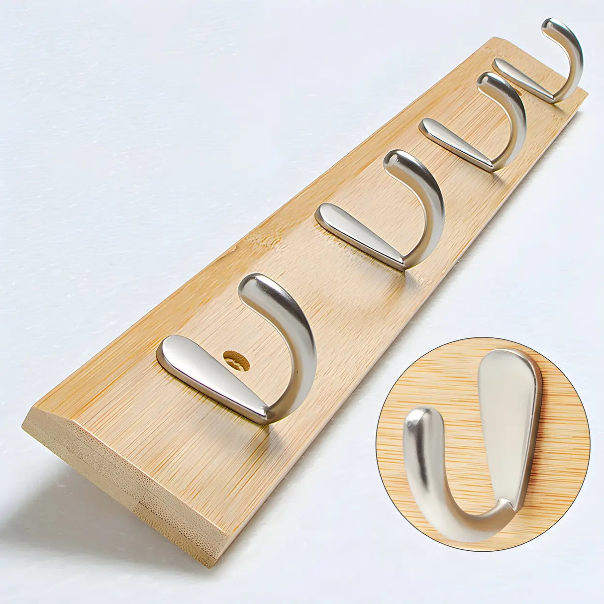 Rectangular Bamboo Wood Wall-Mounted Coat Rack with Hooks Image - 61