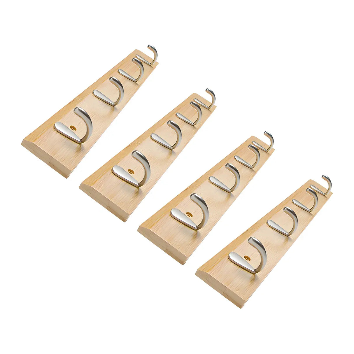 Rectangular Bamboo Wood Wall-Mounted Coat Rack with Hooks Image - 63