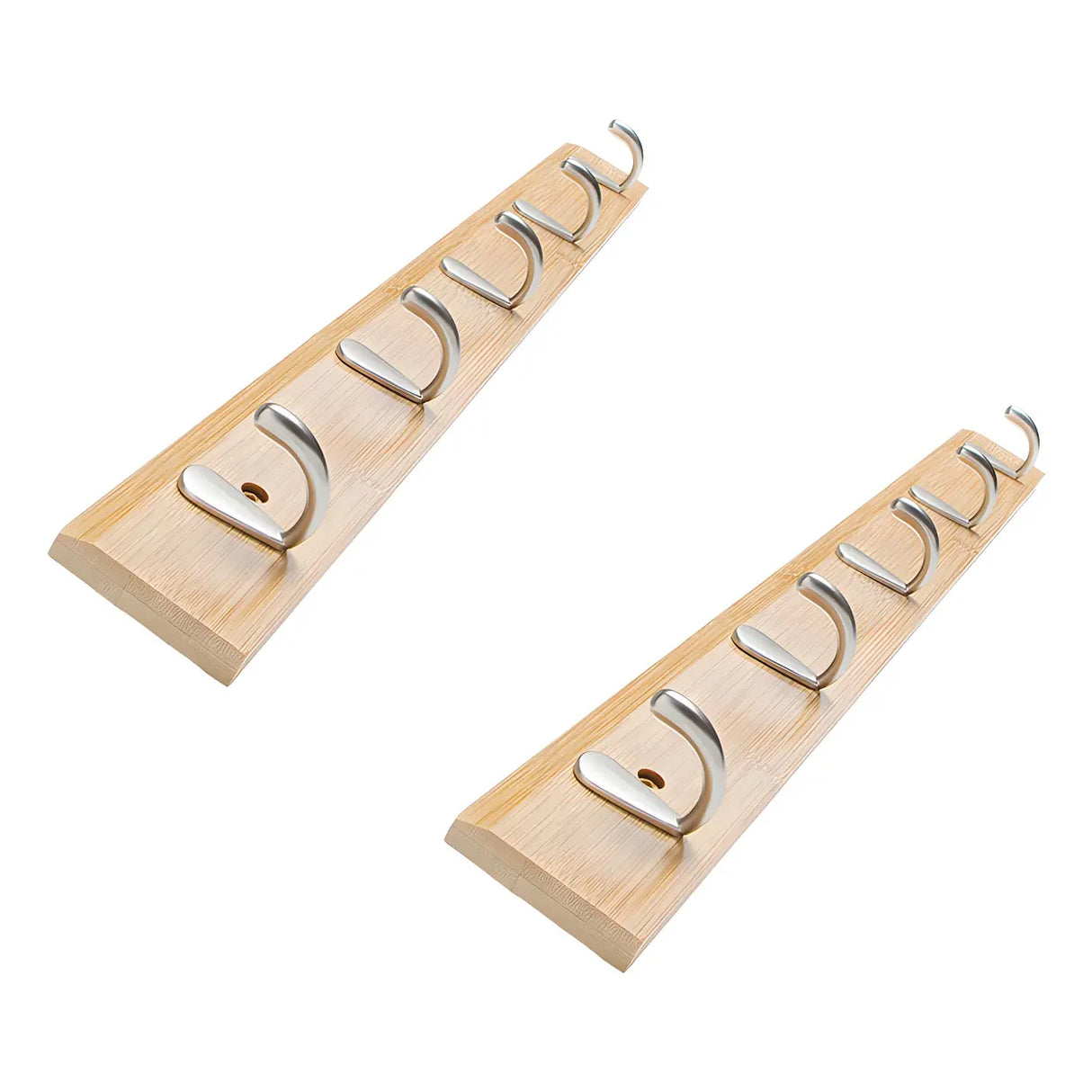 Rectangular Bamboo Wood Wall-Mounted Coat Rack with Hooks Image - 65