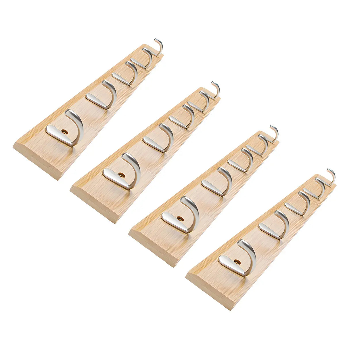 Rectangular Bamboo Wood Wall-Mounted Coat Rack with Hooks Image - 66